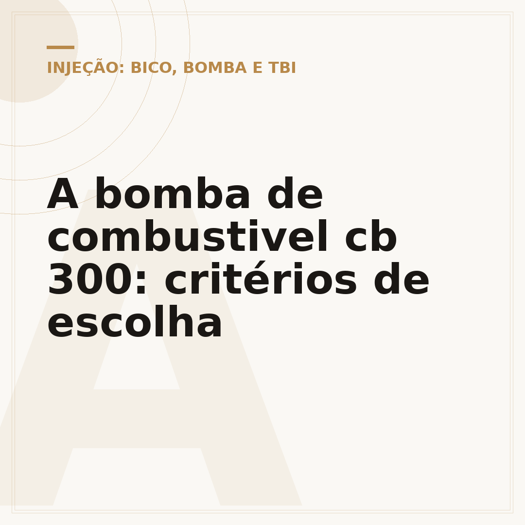 A bomba de combustivel cb 300: critérios de escolha