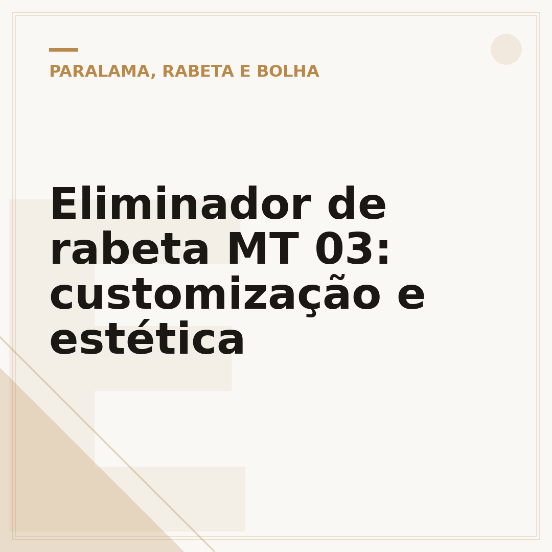 Eliminador de rabeta MT 03: customização e estética