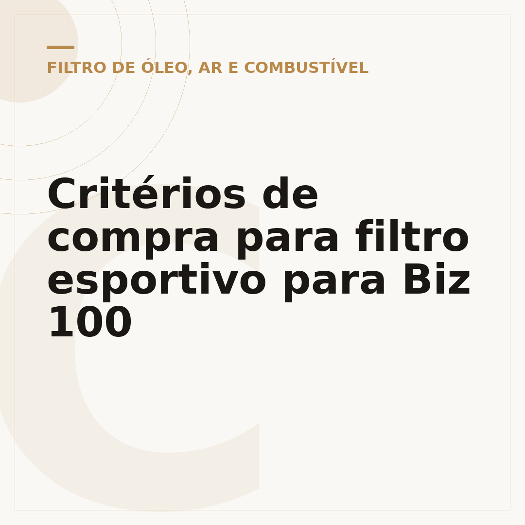 Critérios de compra para filtro esportivo para Biz 100