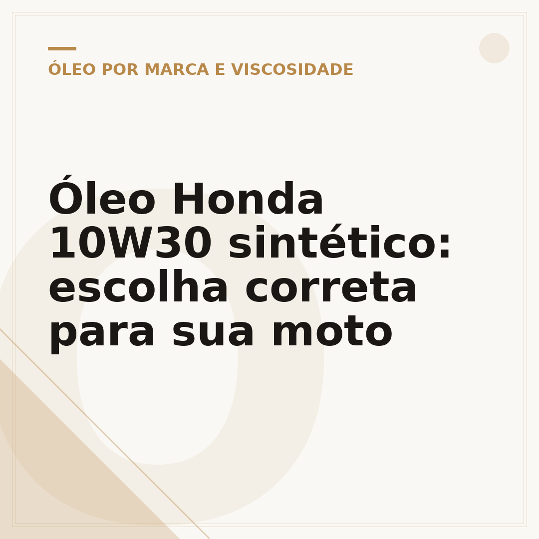 Óleo Honda 10W30 sintético: escolha correta para sua moto