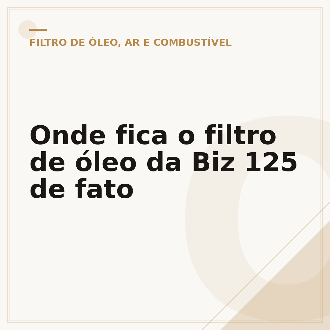 Onde fica o filtro de óleo da Biz 125 de fato