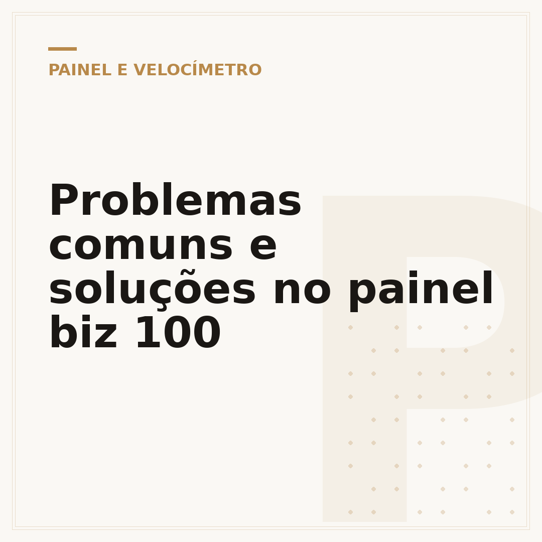 Problemas comuns e soluções no painel biz 100
