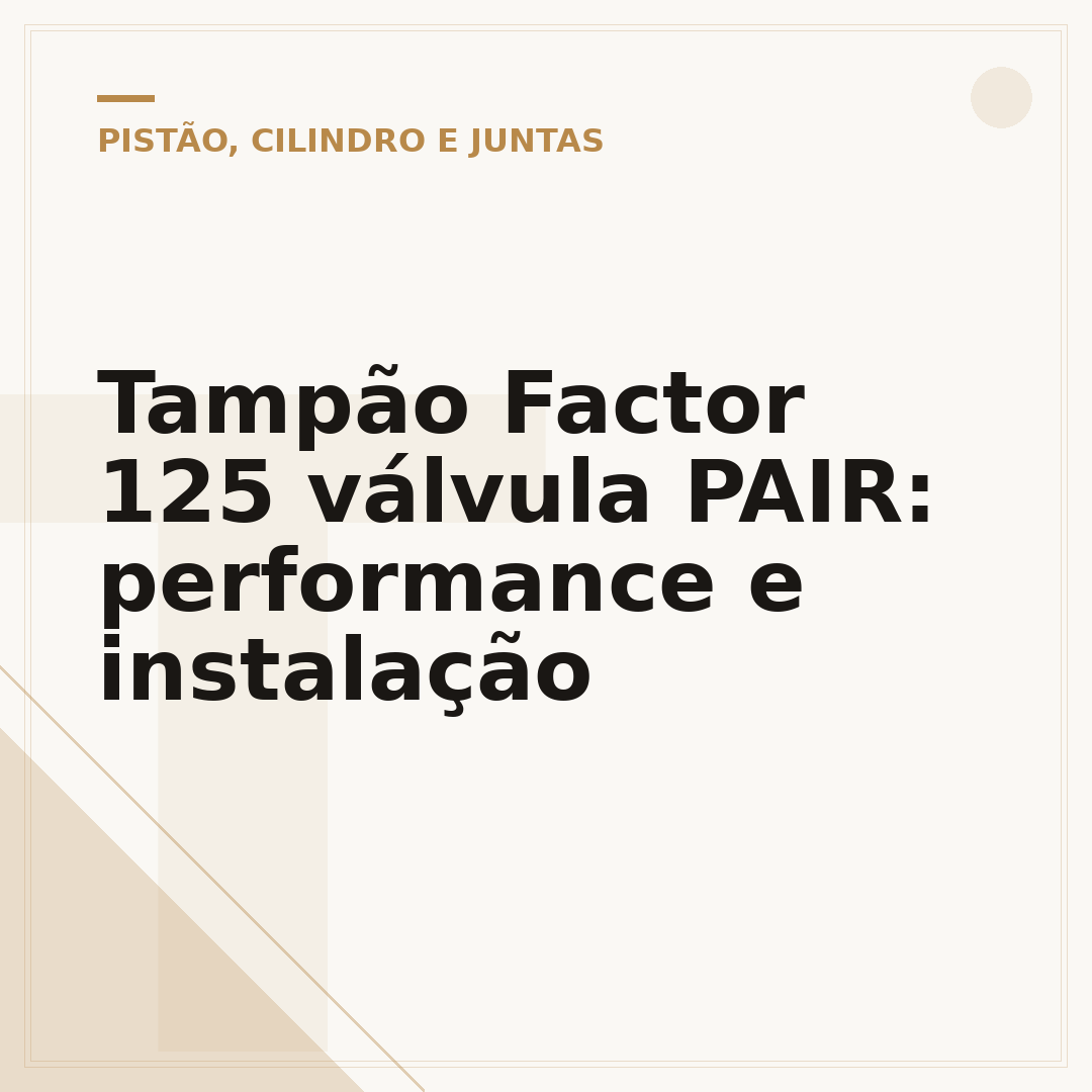 Tampão Factor 125 válvula PAIR: performance e instalação